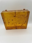 Vintage 1950s Hommer Mfg Co Amber Swirl Marbled Hard Plastic Hanky   Sewing Box
