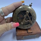 Vintage Maritime Pocket Sundial Nautical Brass Compass W Leather Case