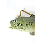 Stay Off My Bass Fish Sign Stoneware Hanging Ornament Plaque Green Cabin Gift