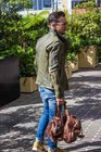 Men Motorcycle Biker Vintage Cafe Racer Distressed Leather Jacket Military Green