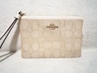Authentic Coach Corner Zip Signature Canvas Wristlet   Light Khaki   New W tag
