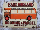 Vintage East Midland Porcelain Sign Old Postal Bus Parcel Shipping Mail Courier