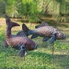 Set Of 2 Koi Fish Decor Outdoor Statue Sculpture Garden Pond Fishes Yard Art