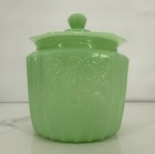 Vintage Green Jadite Jadeite Mayfair Open Floral Rose Cookie Jar