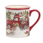 Certified International Red Truck Snowman Set Of 4 Ceramic Mugs Cozy Up Coffee