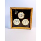 Vintage French Weather Station Oak Frame Barometer Thermometer Hygrometer Brass