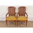 Henredon French Regency Louis Xvi Carved Walnut Cane Back Armchairs  Pair