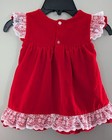 Vintage Toddler Baby Girls Red Velvet Dress Lace Trim Size 2t
