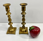 Vintage Solid Brass Candle Holders Asian Pair  2  Heavy 9    H Made In Hong Kong