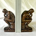 1928 Nuart Nyc Rodin The Thinker Cast Metal Bronze Finish Bookends Pair Art Deco