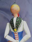Vtg Hand Painted Swedish Folk Art Doll Wood Napkin Card Holder Jointed Arms 10 5