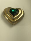 Yves Saint Laurent Heart Shaped Compact Green Jewel Gold Color Case Solid Metal
