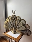 Art Deco Peacock Folding Fan Fireplace Screen Brass Minty 