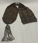 Vntg Miser Purse Brown Crochet Silver Tone Steel Micro Bead Tassel Fringe 1900s