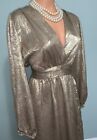 New Shiny Metallic Gold Blouse Dress Long Sleeve  1x 14 Sexy 20  Side Slit Gown