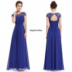 Blue Evening Gown   Ball Gown Formal Event Dress Prom Sleeveless Lace Decolletag