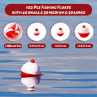 Fishing Bobbers Hard Abs Floats Set 100 Pcs Multiple Sizes Bright Colors Tackle