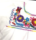 Vtg Mexican Peasant Blouse Floral Hand Embroidered Boho Top White Medium Bb73