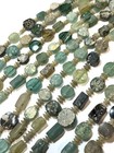 Ancient Roman Glass Aqua Coin And Rectangle Beads Patina Apx 12-15mm 1 Strand