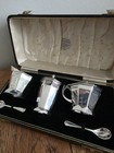 Elkington   Co Solid Sterling Silver Condiment Set 165g Blue Glass Liners 1922