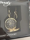 Ed Hardy Watch   Pocket Watch Set Half Hunter Gold Case Black Dial Quartz Box