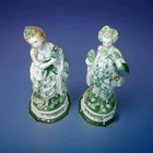 Antique Kpm Porcelain Figurine Pr Aristocrat Man Lady Vibrant Green   White Rare