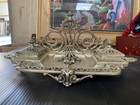 Vintage Ornate Art  Nouveau Ink Well Silver Plated Brass