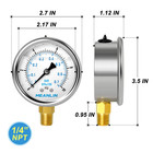0 10psi Stainless Steel 1 4  Npt 2 5  Face Dial Liquid Filled Pressure Gauge Wog