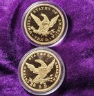 One 1864 Liberty Head Eagle   One 1883 Half Eagle Gold Plated Coin Copies Beauty