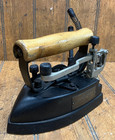 Vintage Cast Iron New York Electric Steam Clothes Iron Wood Handle Untested