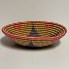 Rwandan Africa Hand Woven Coil Basket 11 5  Natural Cord Purple Star Pink Coral