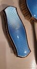 Sterling Silver And Goulouche Enamel Childs Brush Mirror Comb Rare Antique Set 