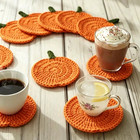 4pcs Handmade Crochet Pumpkin Coasters Pumpkin Pattern Beverage Mats Coffee Mats