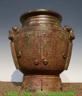 9  old Chinese Bronze Ware Shang Zhou Dynasty Sheep Head Bottle Crock Pot Jar