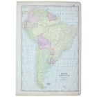 South America Map Large Antique Full Color 1928 21 x14  Brazil Atlantic Pacific