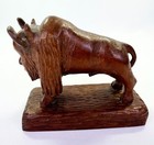 Signed Hand Carved Wood American Buffalo Bison Figurine Folk Art Fred Faber 1968