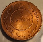 1950 Somolia 5 Centesimi Elephant Coin  Beautiful Uncirculated Condition 