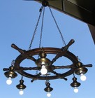 Mid Century Modern Nautical Ship Helm Wagon Wheel Chandelier Light Fixture Mcm