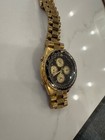Seiko Flightmaster Chronograph Watch Men 42mm Black Dial Gold Tone Date New Bat2