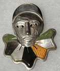 Vintage Mex Sterling Silver 925 Harlequin   Mop  Abalone   Shell Brooch 2 5  T