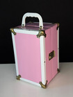 Vintage 1950s Pink Small Doll Case White Handle 10  Child s Toy Metal Trunk