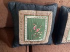 Vtg Floral  Throw  Sofa Couch Pillow Pair Silk Hand Embroidered  Asian Oriental