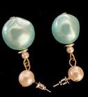 Vintage Retro  White And Light Blue Dangle Drop Faux Pearl Stud Earrings 1 3 8   