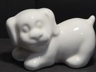 Small Vintage White Porcelain Dog Playful Bowing Figurine Usa Pottery