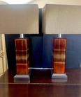 Vintage Mid Century Tortoise Acrylic Lucite Chrome Table Lamps Set Of 2