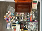 Huge Lot Of Vintage Sewing Supplies Buttons Thread Assorted Bundle With Box