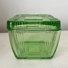 Vtg Square Cube Criss Cross Green Uranium Glass Refrigerator Dish Hazel Atlas