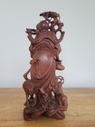 Antique Chinese Large Boxwood Huali Carved Shou Figure Glass Eyes Deer