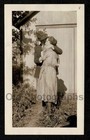 Romantic Couple Hugging Woman Pretty Dress Man Hat Old vintage Photo-aa219