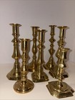 Antique Brass Push Up Candlesticks Lot Of 7 Wedding Decor Primitive 19th C